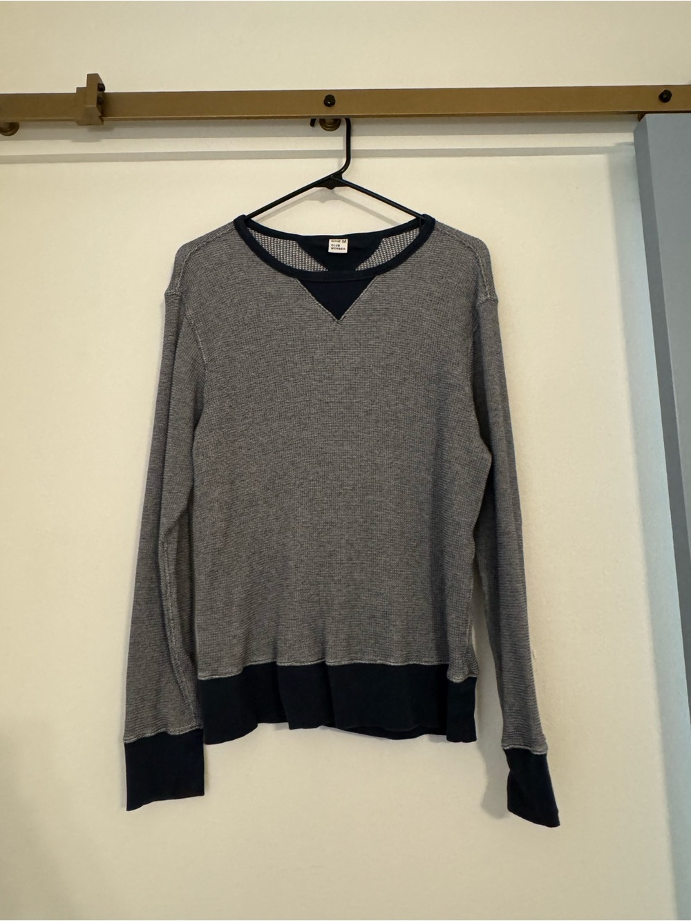 Club Monaco Men’s Textured Navy & White Crewneck 100% Cotton Sweater- Medium